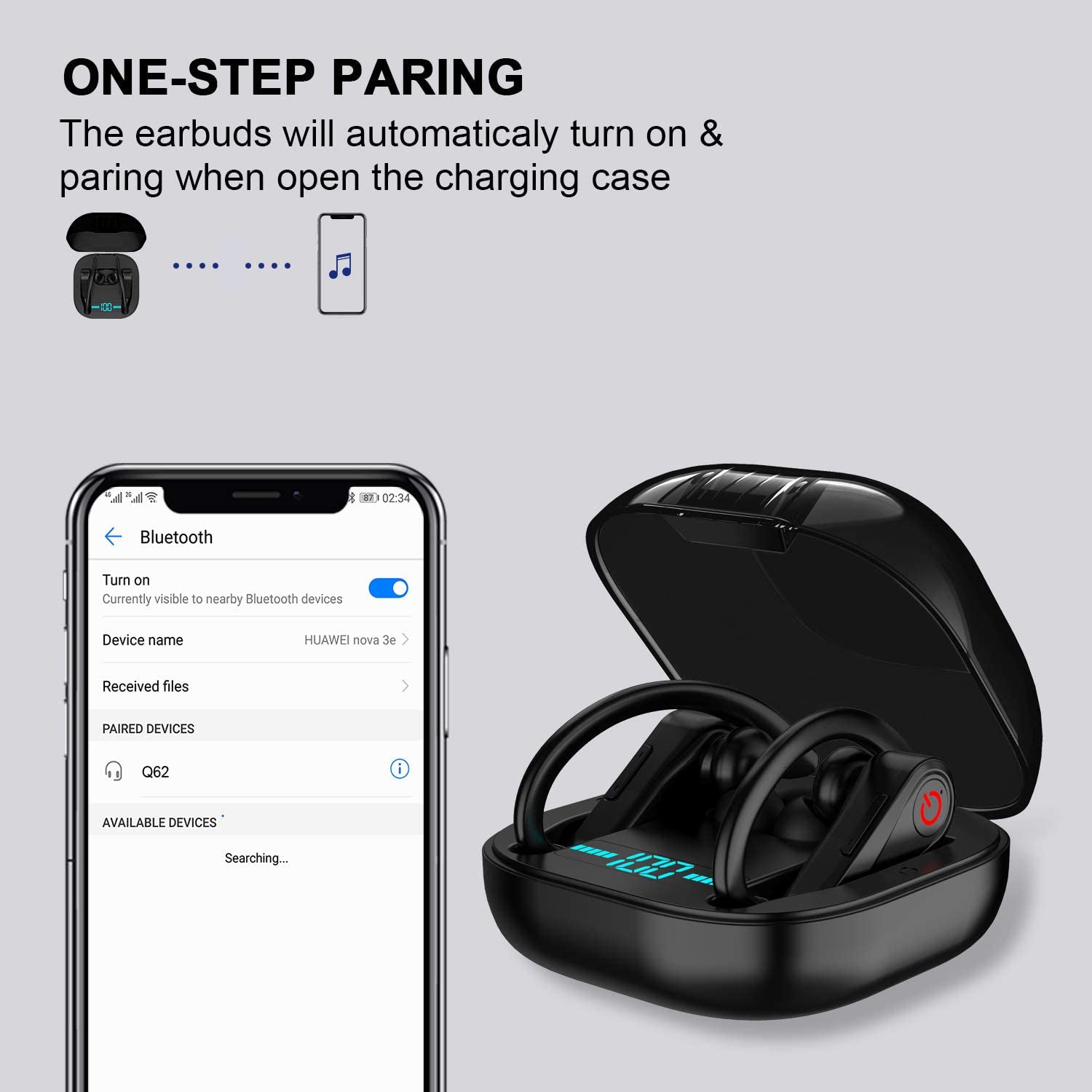LEMONDA HBQ-Q62 TWS Bluetooth Headsets Ear Hook Headphones Business Music Earphone with Digital Power Display 950mAh Charging Case IPX4 LEMONDA HBQ-Q62 TWS Bluetooth Headsets Ear Hook Headphones Business Music Earphone with Digital Power Display 950mAh Charging Case IPX4